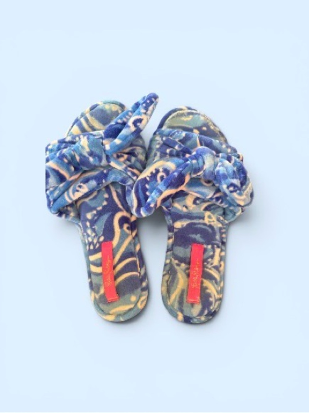 Blue Patterned Knot Slide Slippers